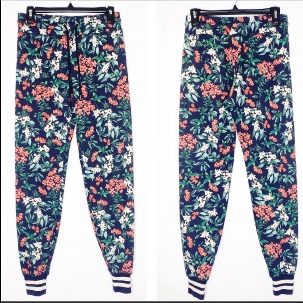 NWT H&M Floral Navy Jogger Sweatpants w Stripes XS